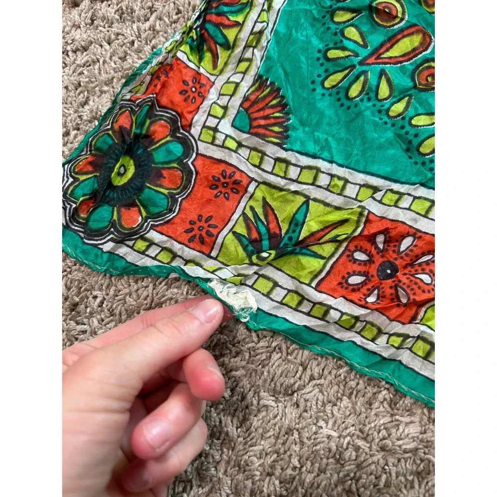 Vintage Floral Mandala Square Scarf Neckerchief Boho Bandana 100% Silk Festival